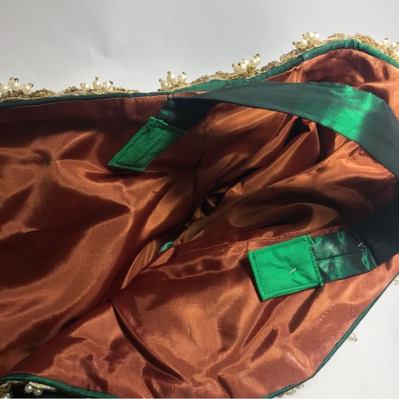 Vintage Hand Made Royal Green Taffeta Beaded Mini Dress with Caplet - Picture 11 of 16